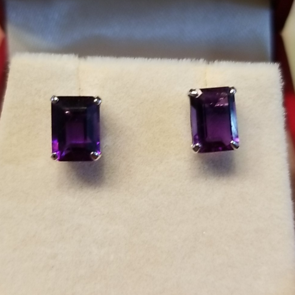 14k white gold amethyst earrings NIB